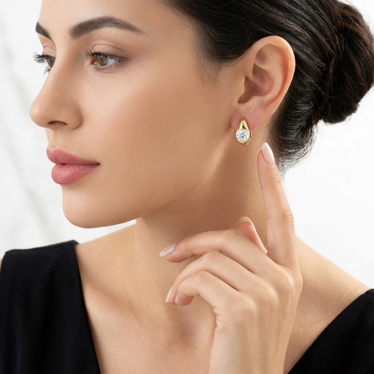 Lunetta Moissanite Stud Earrings in Gold-Tone Sterling Silver