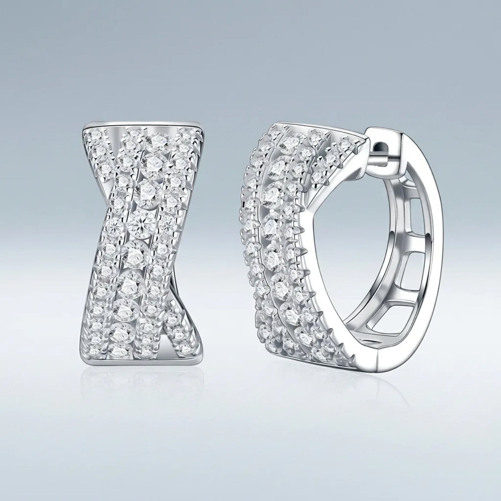 Clessidra Moissanite Huggie Hoop Earrings in Sterling Silver