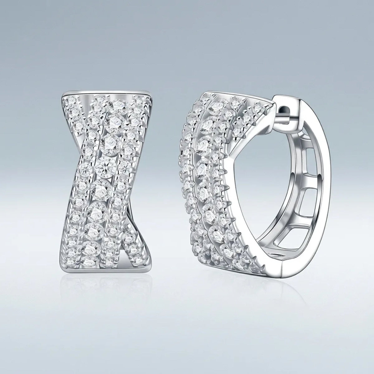 Clessidra Moissanite Huggie Hoop Earrings in Sterling Silver