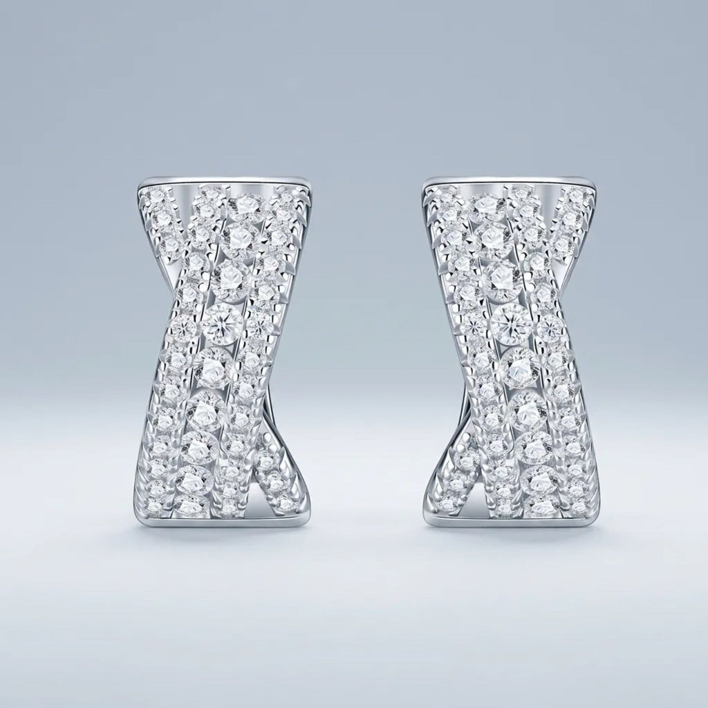Clessidra Moissanite Huggie Hoop Earrings in Sterling Silver
