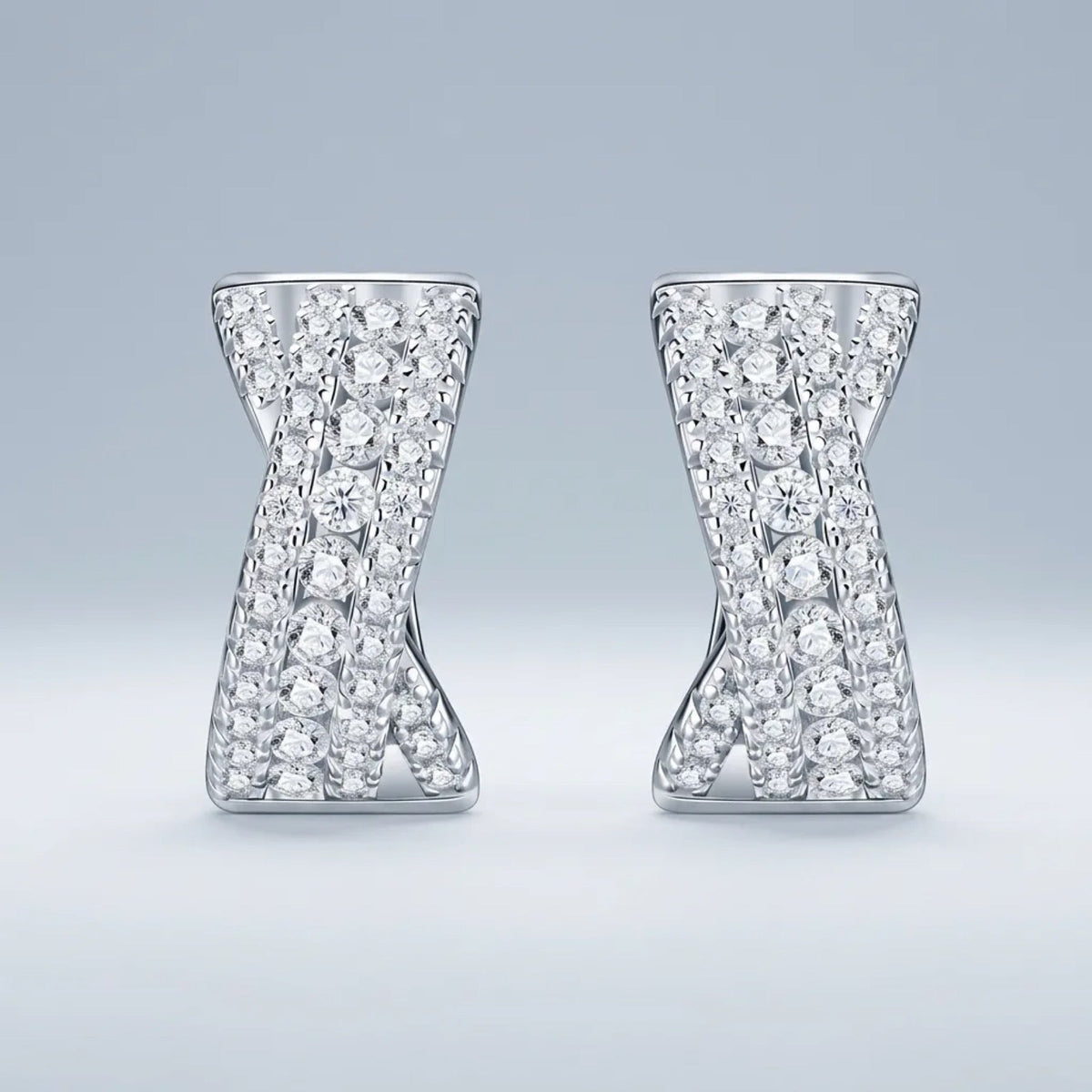 Clessidra Moissanite Huggie Hoop Earrings in Sterling Silver