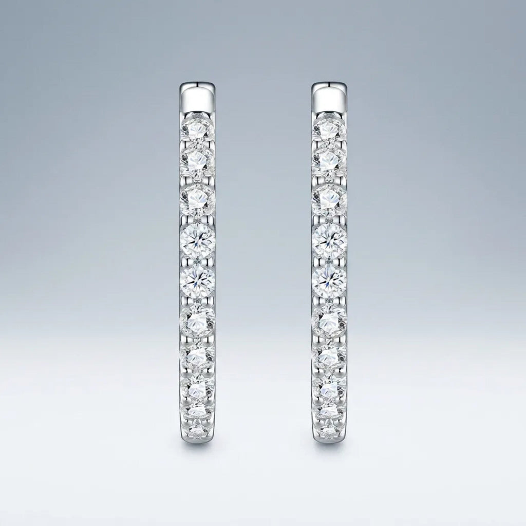 Scaletta Moissanite Huggie Hoop Earrings in Sterling Silver