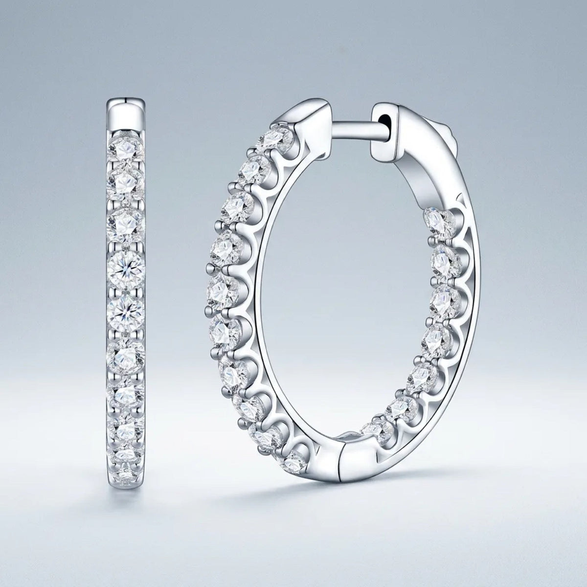 Scaletta Moissanite Huggie Hoop Earrings in Sterling Silver