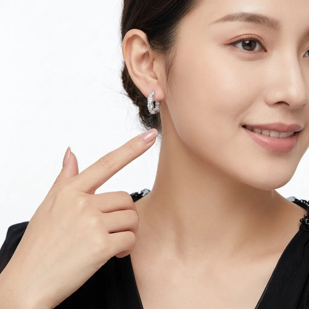 Alternino Moissanite Huggie Hoop Earrings in Sterling Silver