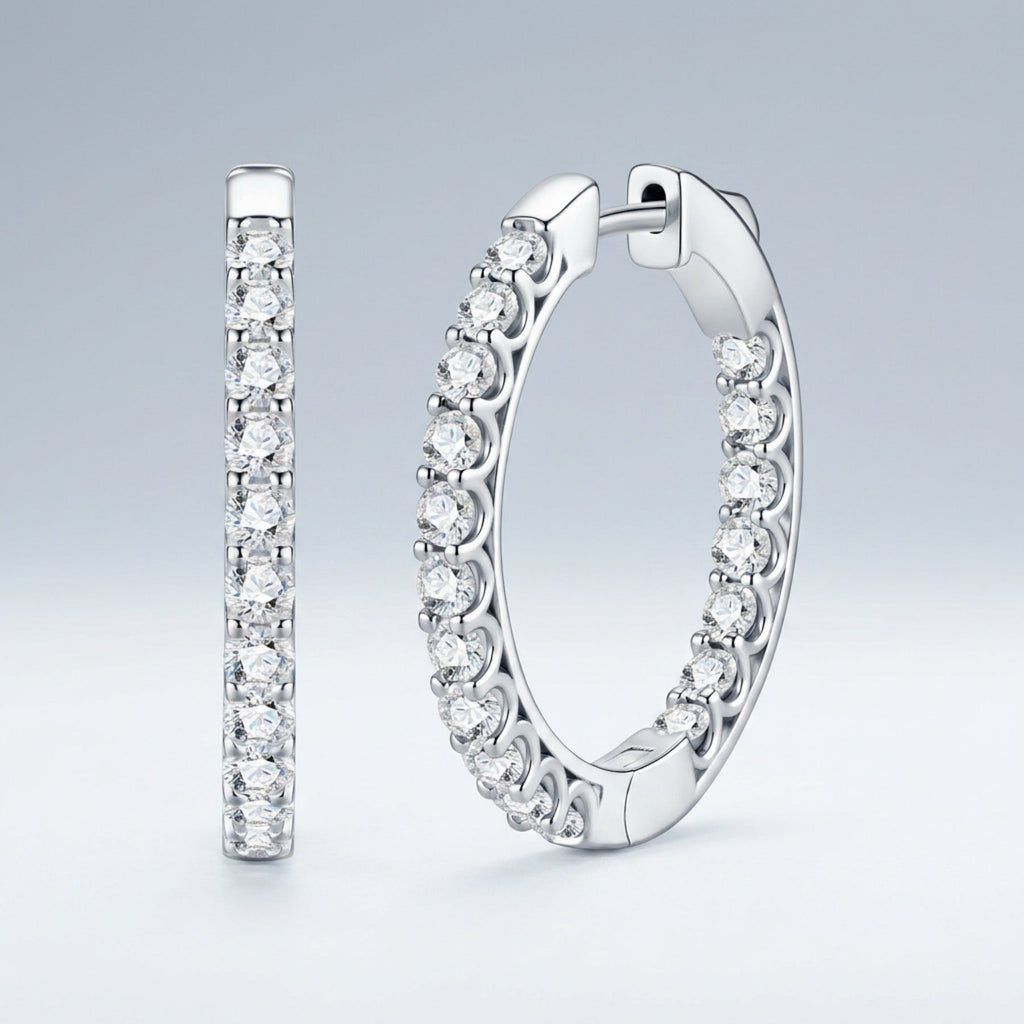 Ovalina Moissanite Huggie Hoop Earrings in Sterling Silver