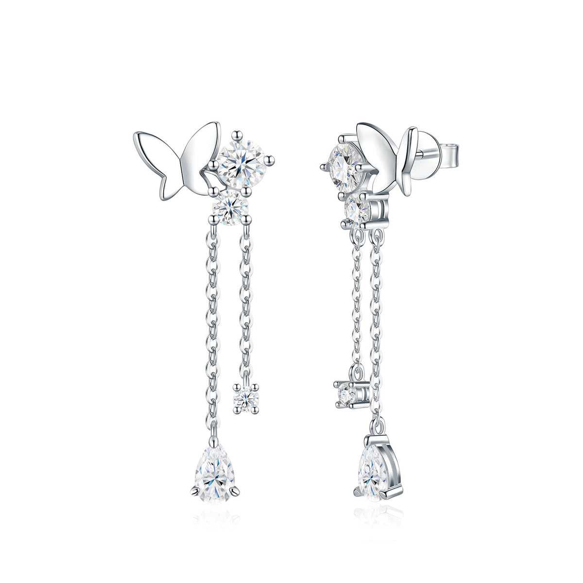 Farfallpendente Moissanite Drop Earrings in Sterling Silver