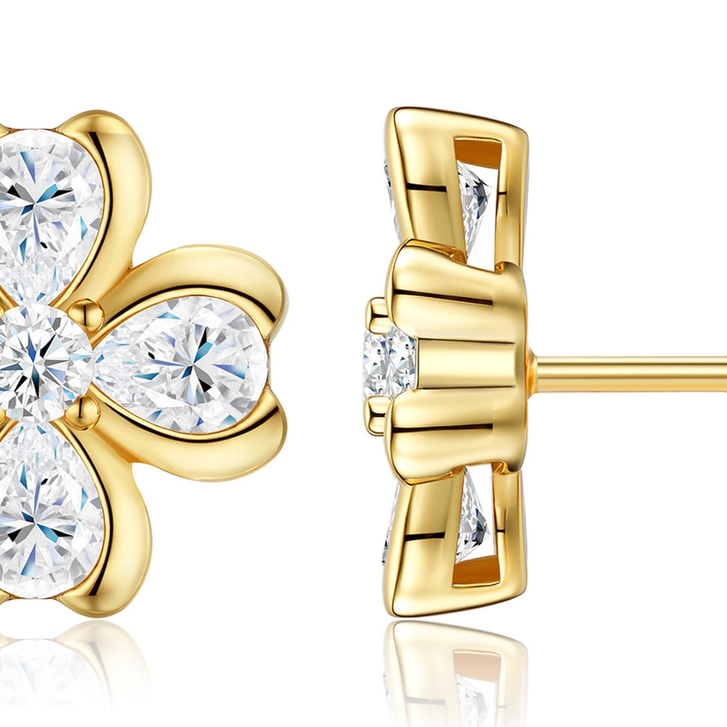 Fiorodoro Moissanite Flower Stud Earrings in Gold-Tone Sterling Silver