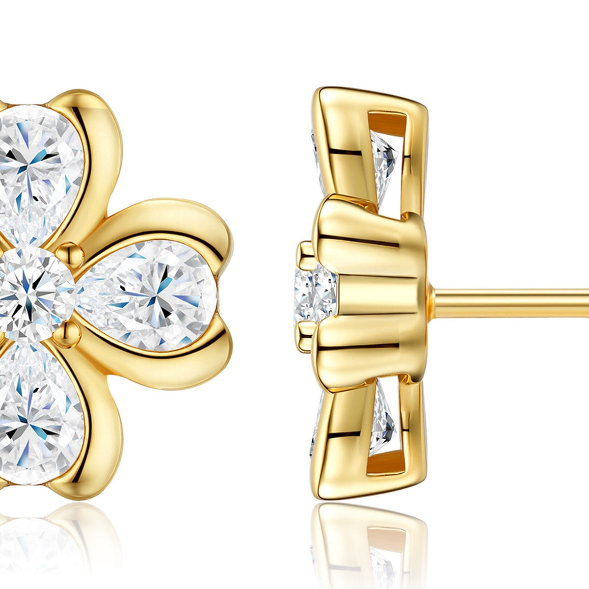 Fiorodoro Moissanite Flower Stud Earrings in Gold-Tone Sterling Silver