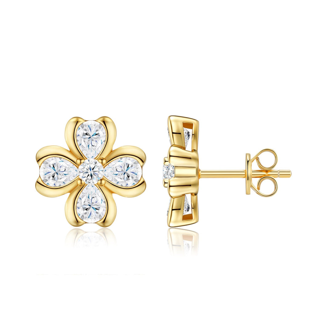 Fiorodoro Moissanite Flower Stud Earrings in Gold-Tone Sterling Silver