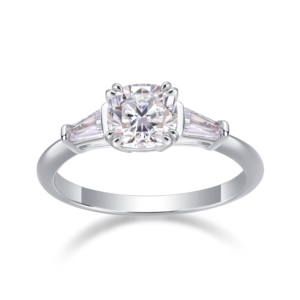 Destiny Cushion-Cut Moissanite Three-Stone Ring in Sterling Silver