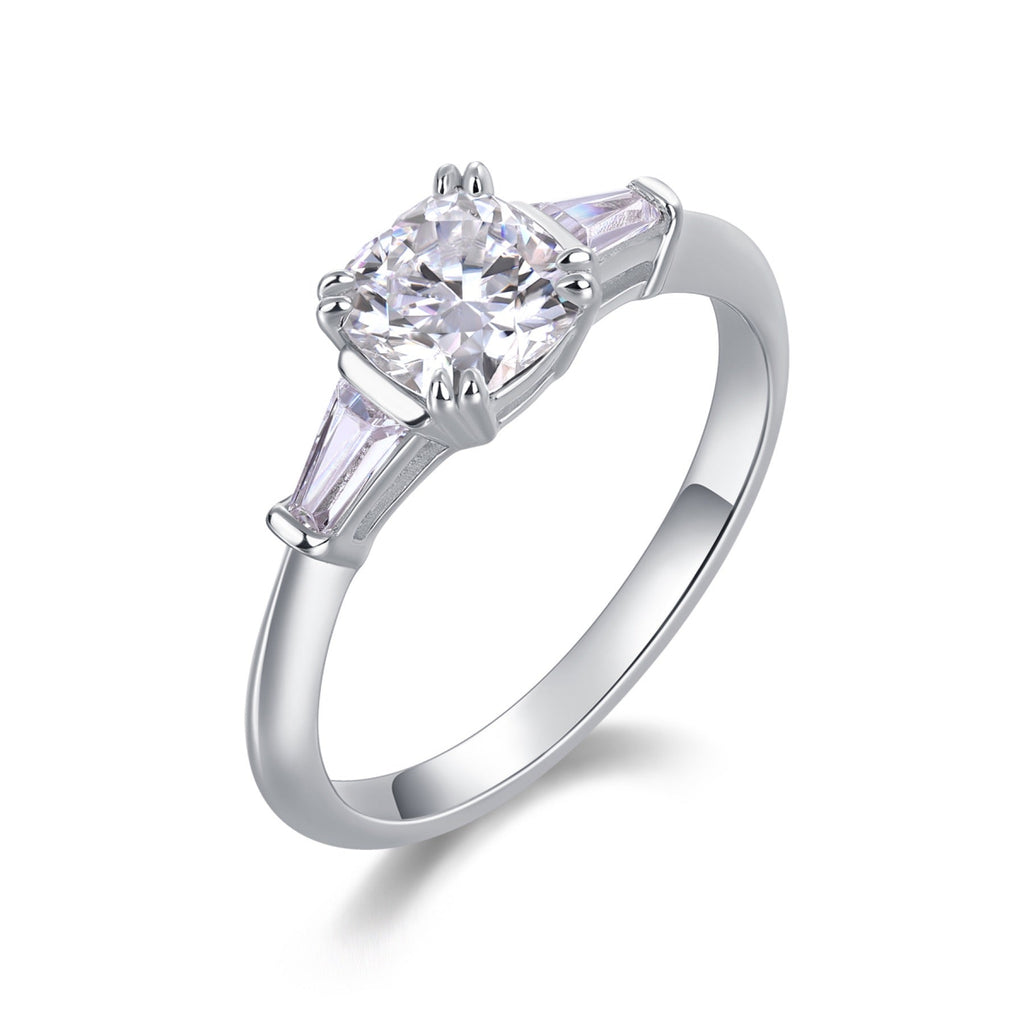 Destiny Cushion-Cut Moissanite Three-Stone Ring in Sterling Silver