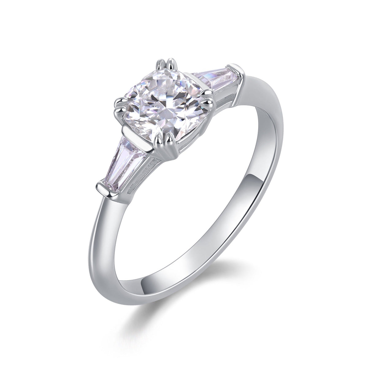 Destiny Cushion-Cut Moissanite Three-Stone Ring in Sterling Silver