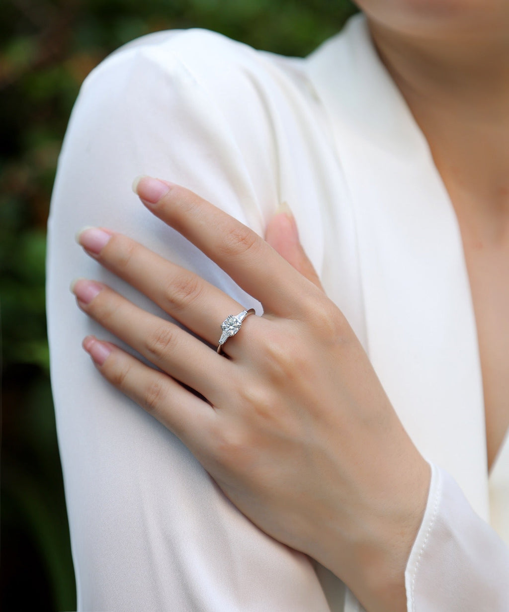 Destiny Cushion-Cut Moissanite Three-Stone Ring in Sterling Silver