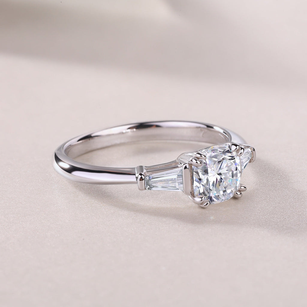 Destiny Cushion-Cut Moissanite Three-Stone Ring in Sterling Silver