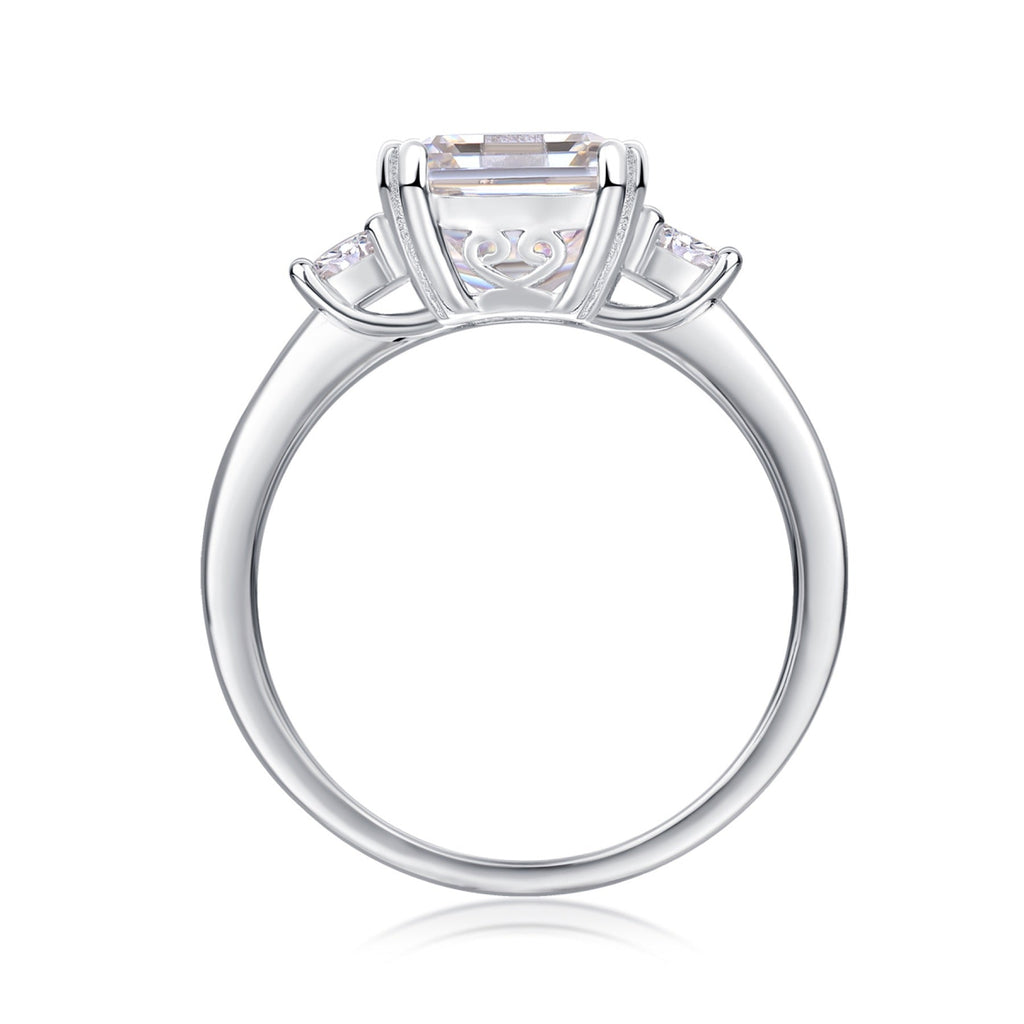 Token Emerald-Cut Moissanite Three-Stone Ring in Sterling Silver