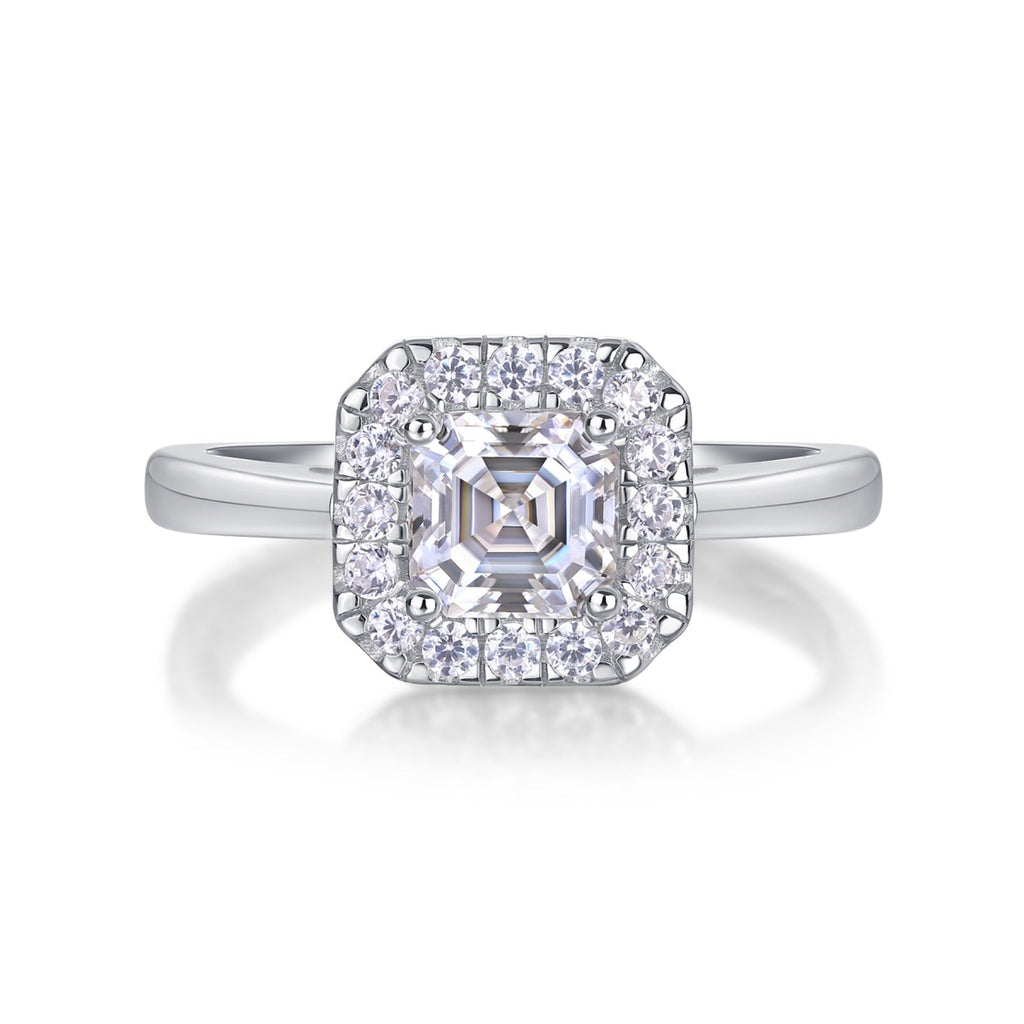 Piazza Cushion-Cut Moissanite Halo Ring in Sterling Silver
