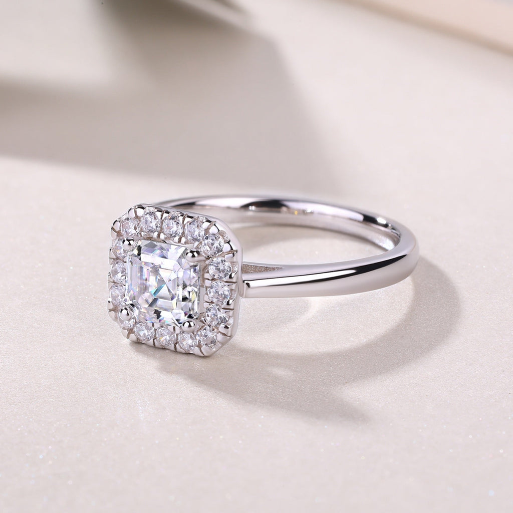 Piazza Cushion-Cut Moissanite Halo Ring in Sterling Silver