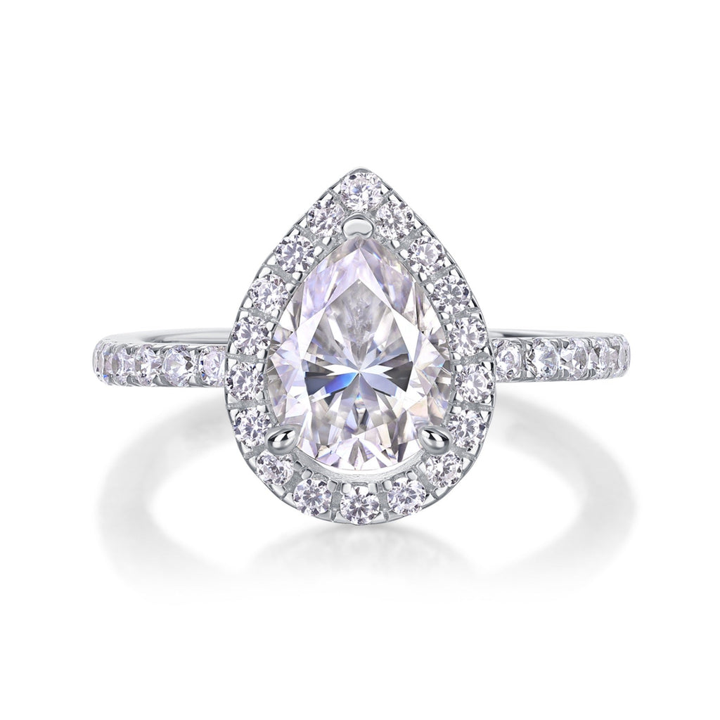 Spark Pear-Cut Moissanite Halo Ring in Sterling Silver