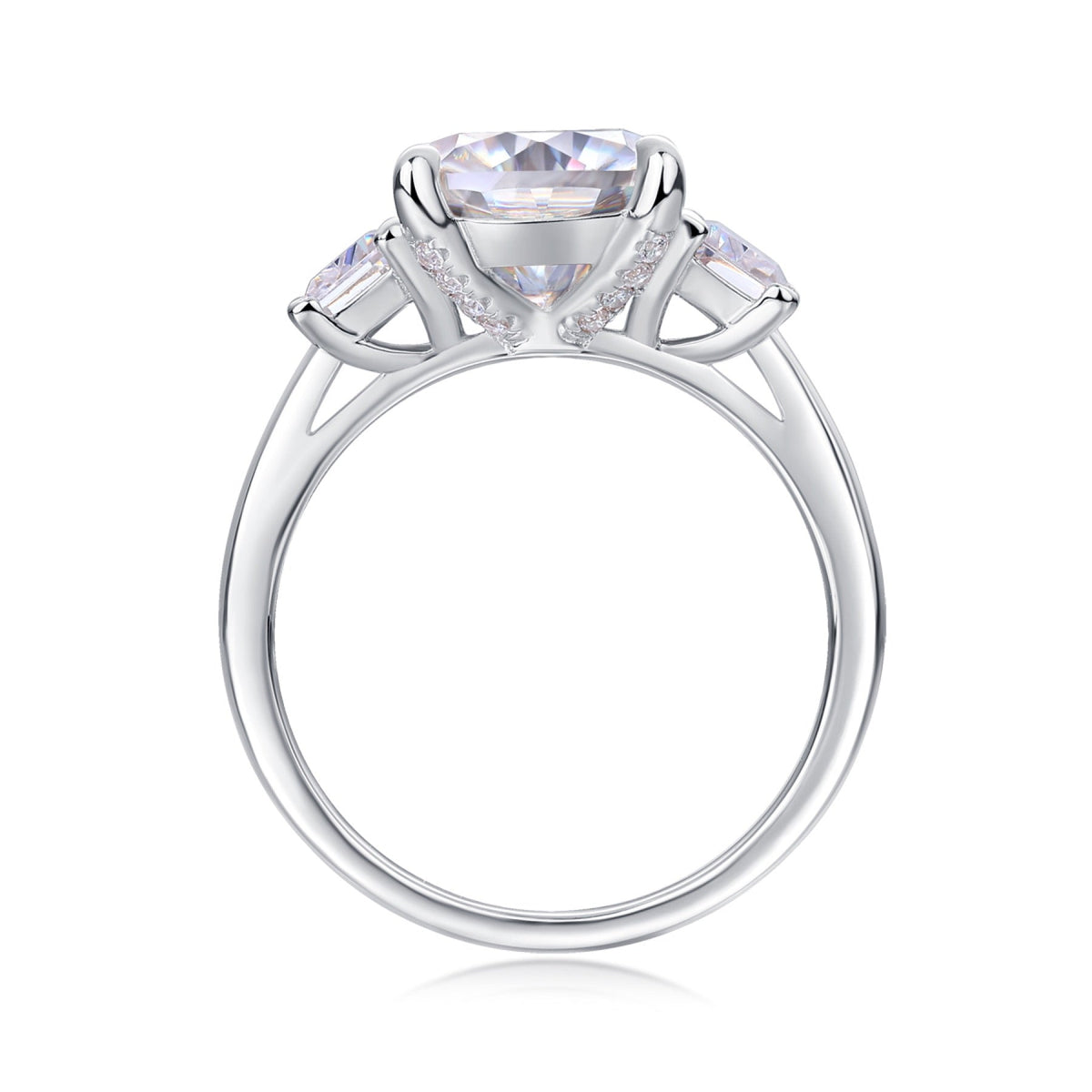 Seeker Cushion-Cut Moissanite Three-Stone Ring in Sterling Silver