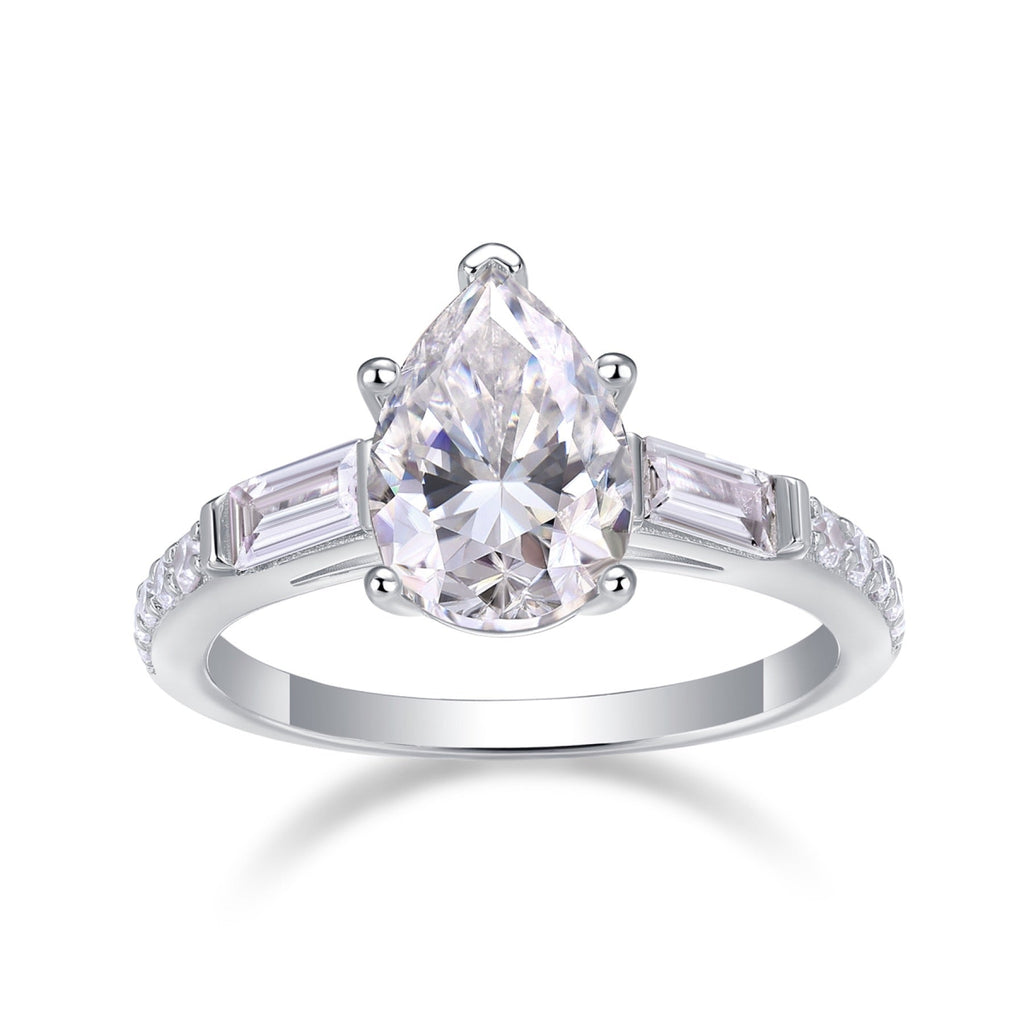 Moonlight Pear-Cut Moissanite Three-Stone Ring in Sterling Silver