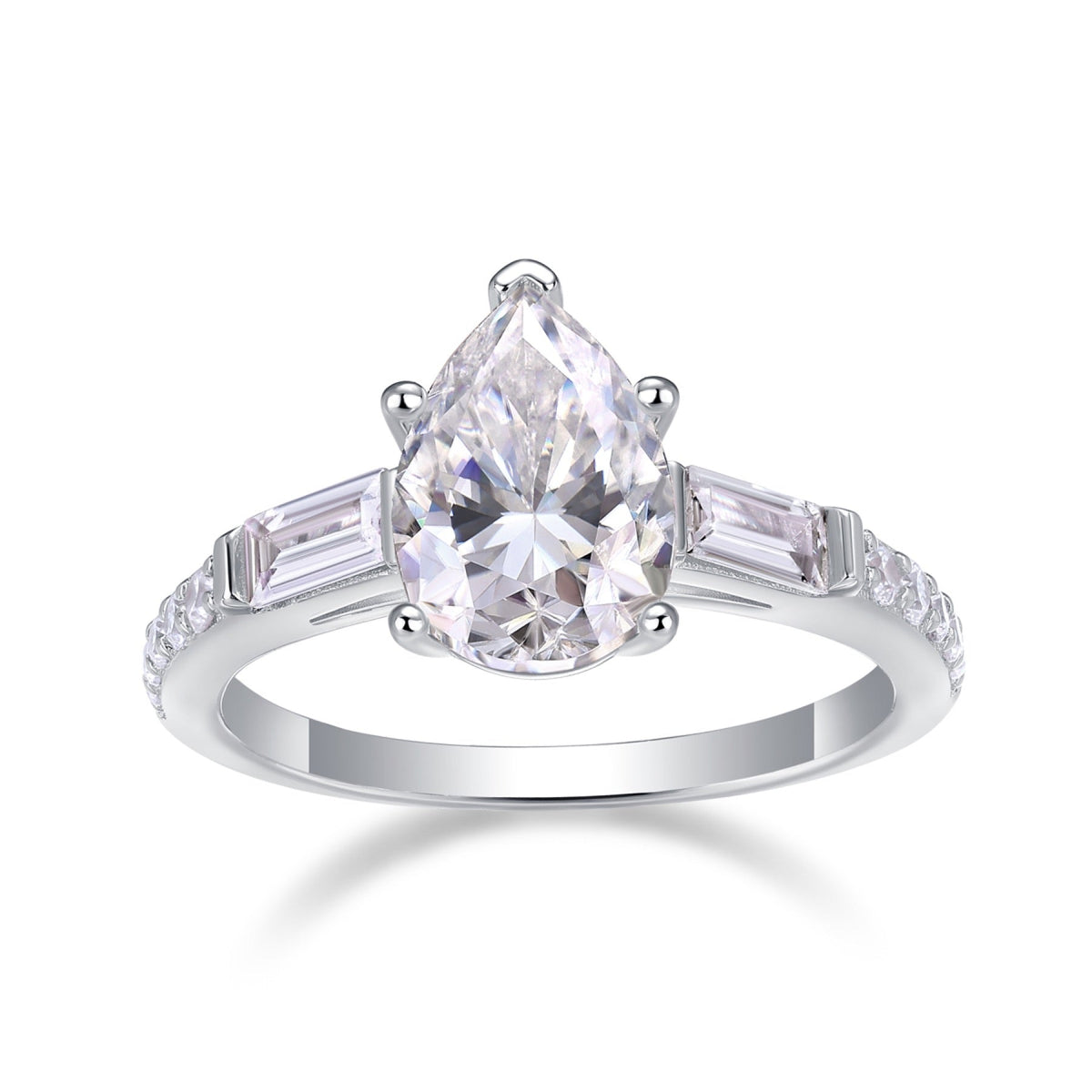 Moonlight Pear-Cut Moissanite Three-Stone Ring in Sterling Silver