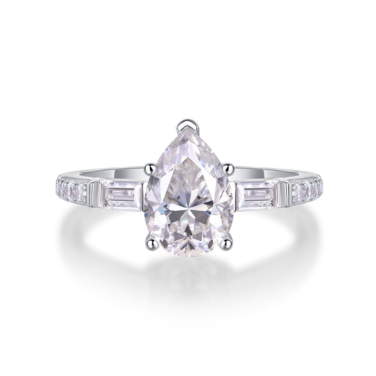 Moonlight Pear-Cut Moissanite Three-Stone Ring in Sterling Silver