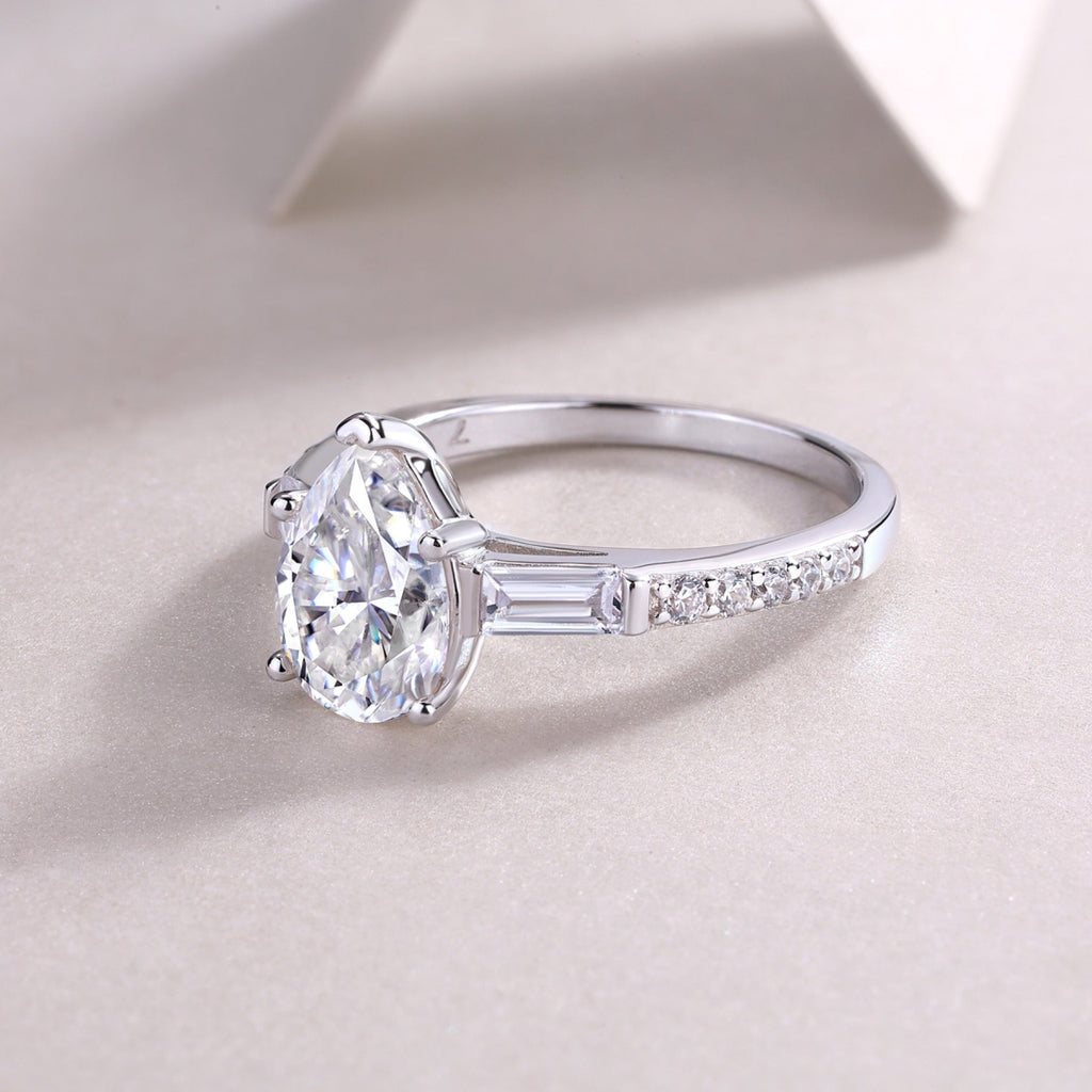 Moonlight Pear-Cut Moissanite Three-Stone Ring in Sterling Silver