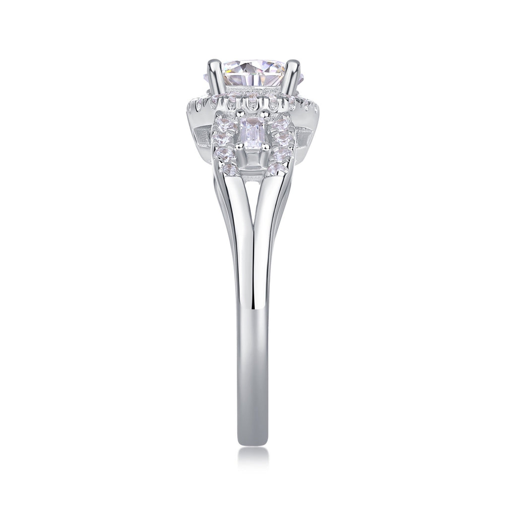 Liberty Moissanite Three-Stone Ring in Sterling Silver