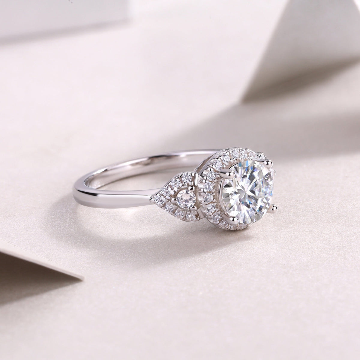 Chiaroscuro Oval-Cut Moissanite Halo Ring in Sterling Silver