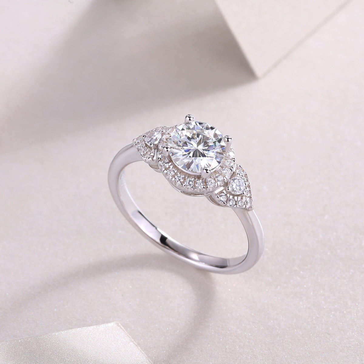 Chiaroscuro Oval-Cut Moissanite Halo Ring in Sterling Silver