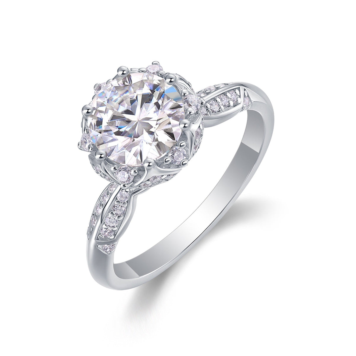 Encore 2 Carat Moissanite Halo Ring in Sterling Silver