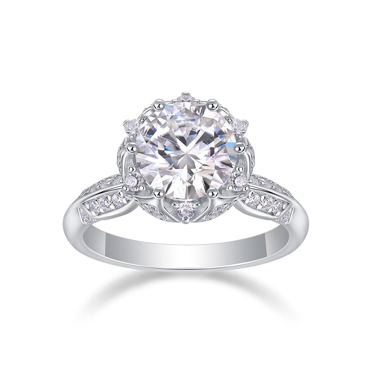Encore 2 Carat Moissanite Halo Ring in Sterling Silver