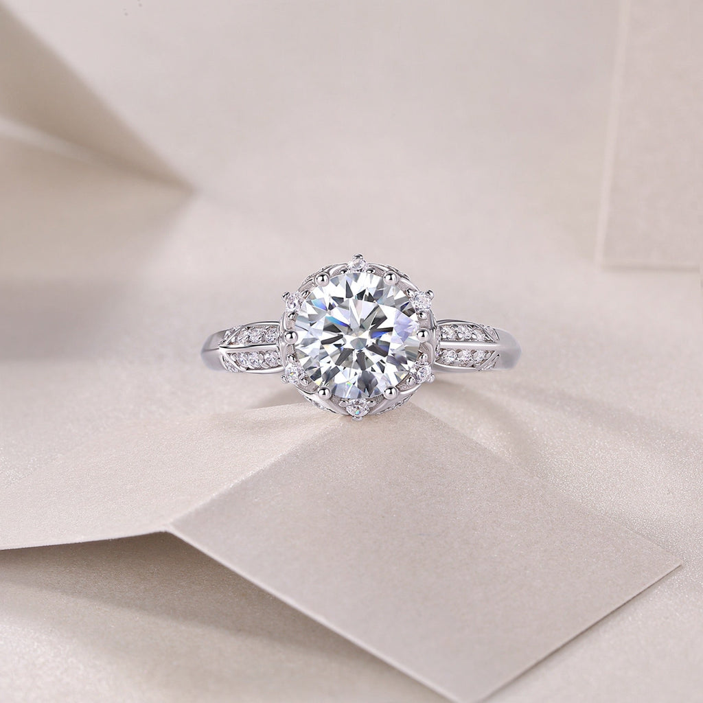 Encore 2 Carat Moissanite Halo Ring in Sterling Silver