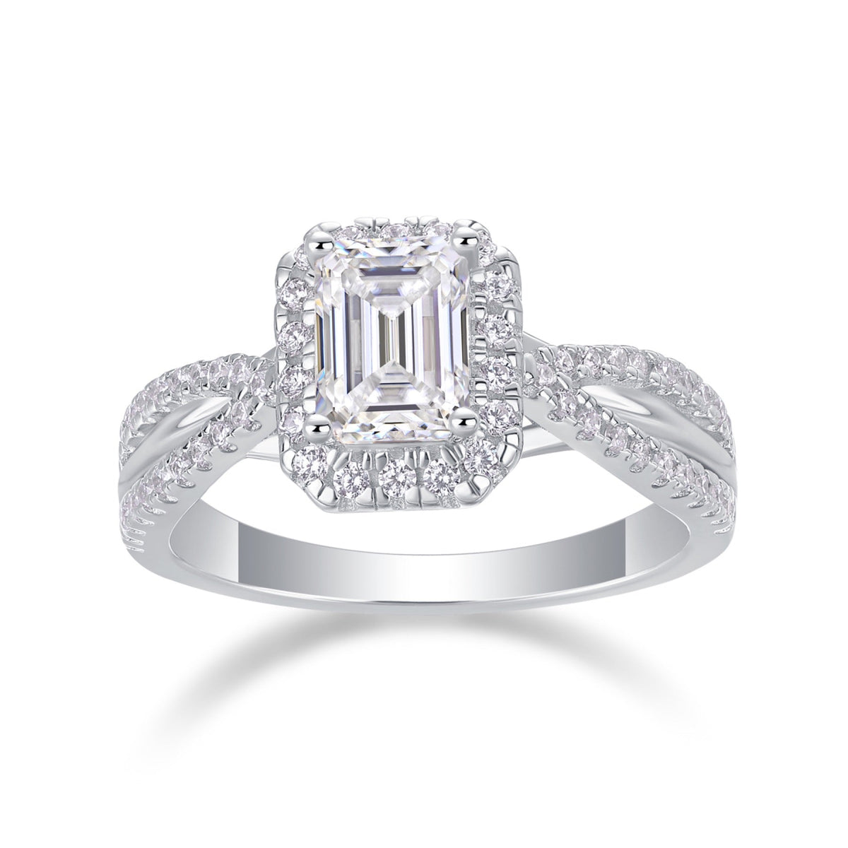 Daydream Emerald-Cut Moissanite Halo Ring in Sterling Silver