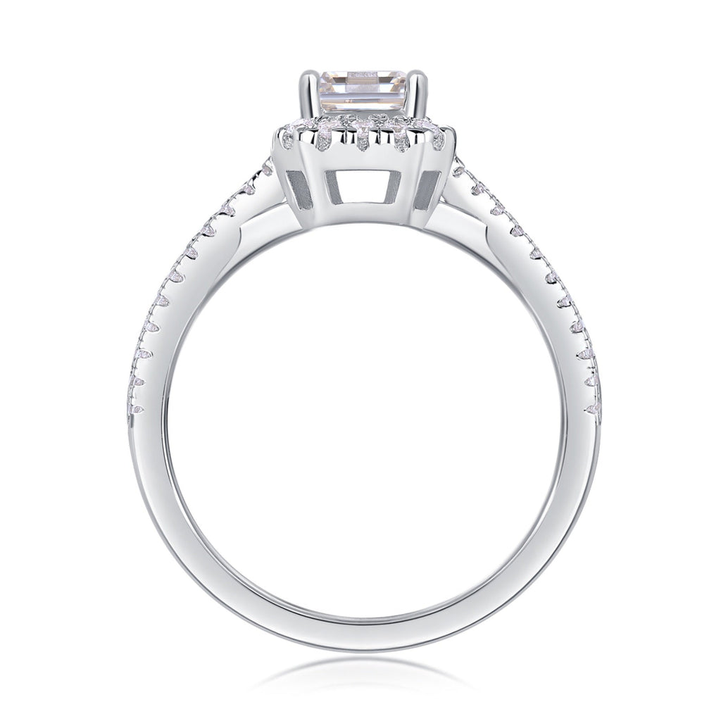 Daydream Emerald-Cut Moissanite Halo Ring in Sterling Silver