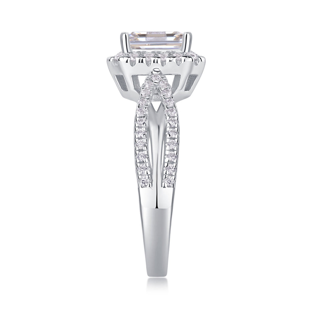 Daydream Emerald-Cut Moissanite Halo Ring in Sterling Silver