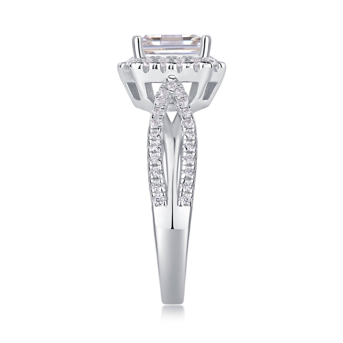 Daydream Emerald-Cut Moissanite Halo Ring in Sterling Silver