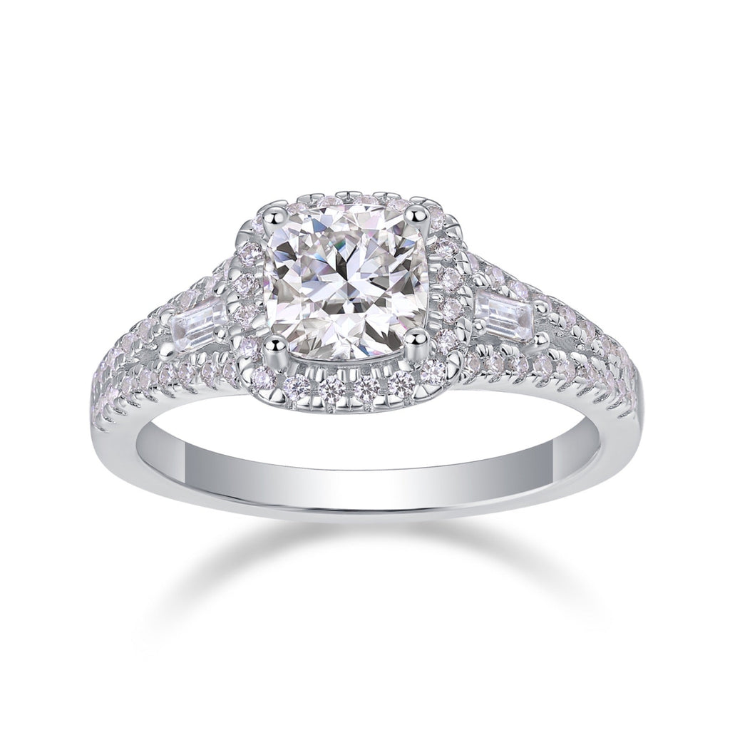 Evermore Cushion-Cut Moissanite Halo Ring in Sterling Silver