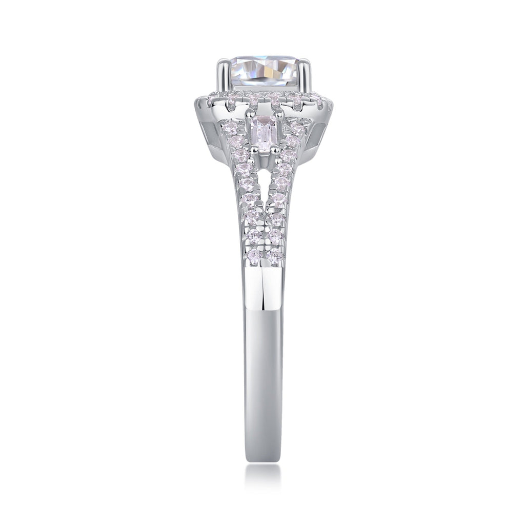 Evermore Cushion-Cut Moissanite Halo Ring in Sterling Silver