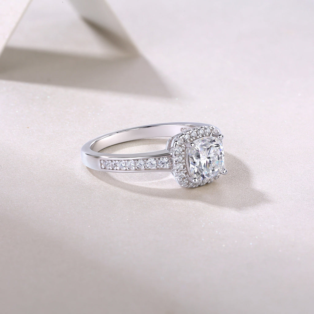 Ardent Cushion-Cut Moissanite Halo Ring in Sterling Silver