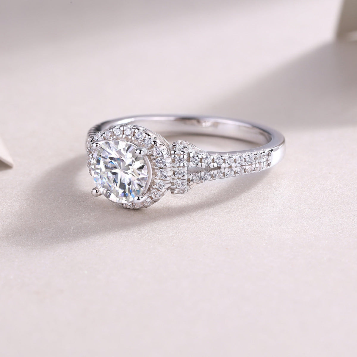 Vivace Moissanite Halo Ring in Sterling Silver