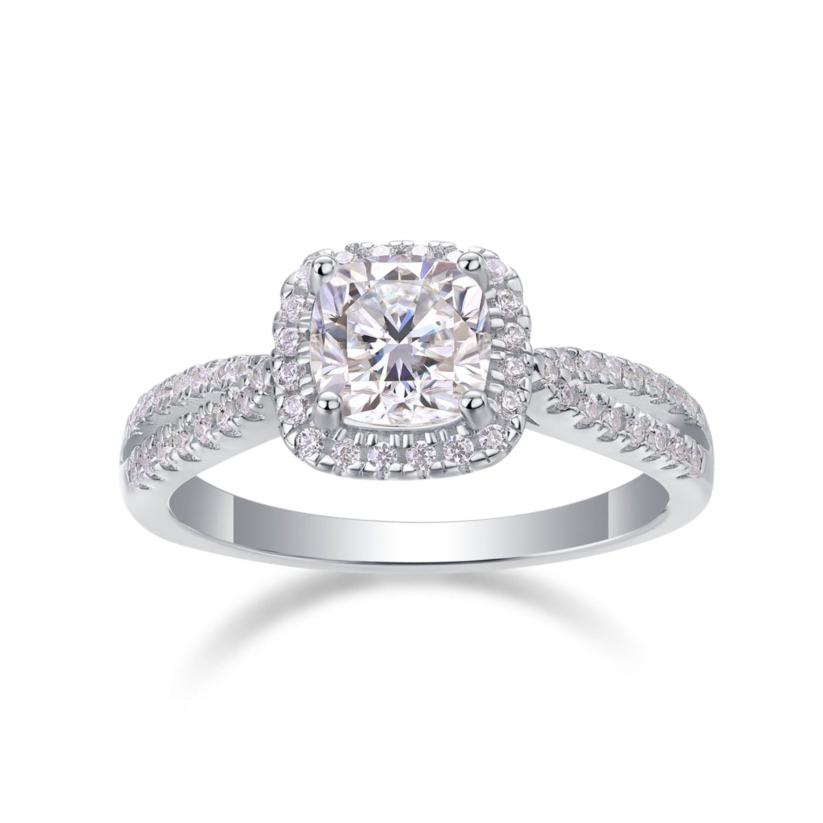 Concord Cushion-Cut Moissanite Halo Ring in Sterling Silver