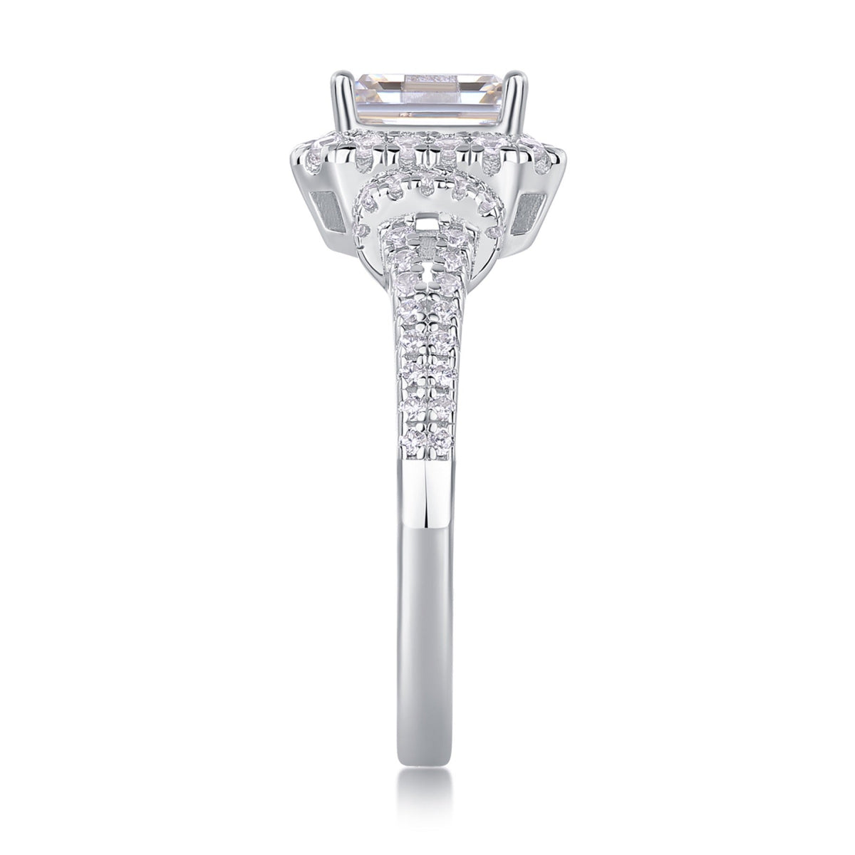 Cofanetto Emerald-Cut Moissanite Three-Stone Ring in Sterling Silver