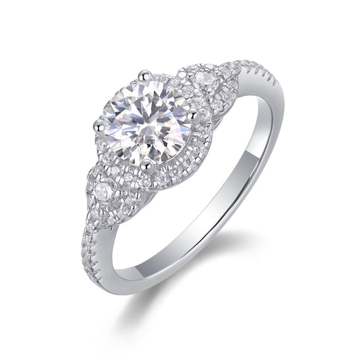 Baikal Moissanite Halo Ring in Sterling Silver