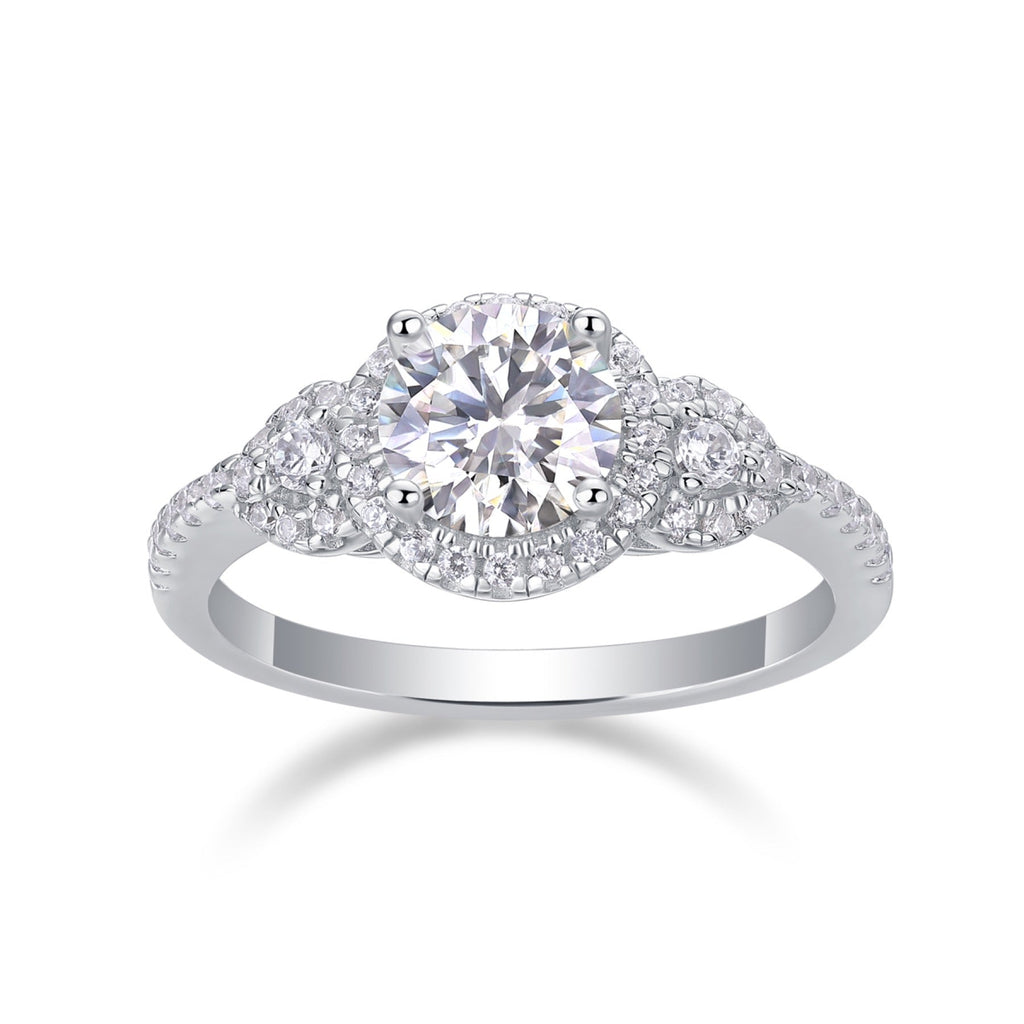 Baikal Moissanite Halo Ring in Sterling Silver