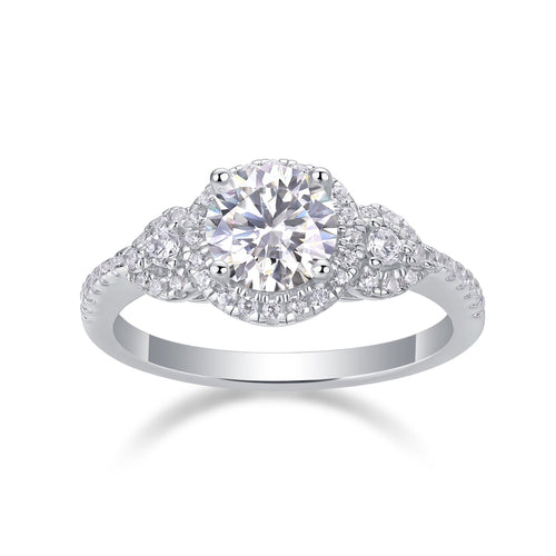 Baikal Moissanite Halo Ring in Sterling Silver