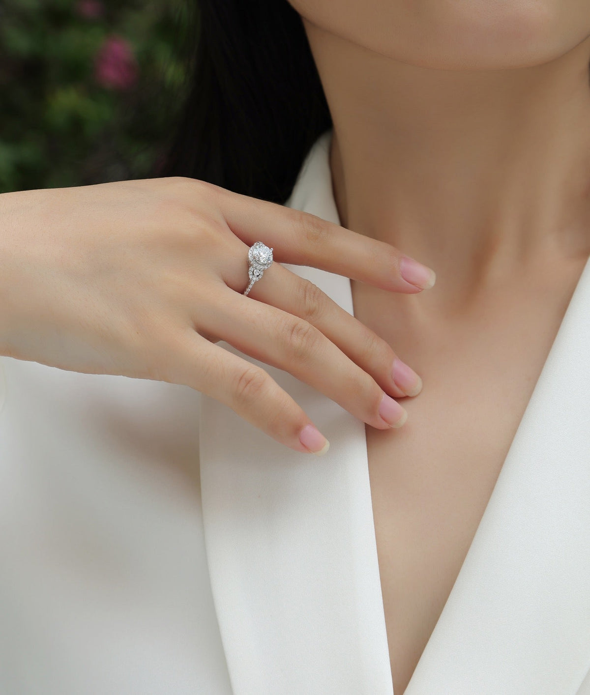 Baikal Moissanite Halo Ring in Sterling Silver