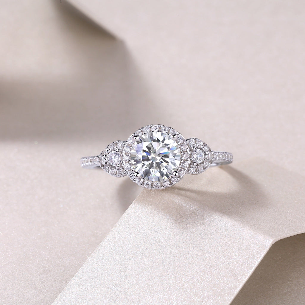 Baikal Moissanite Halo Ring in Sterling Silver