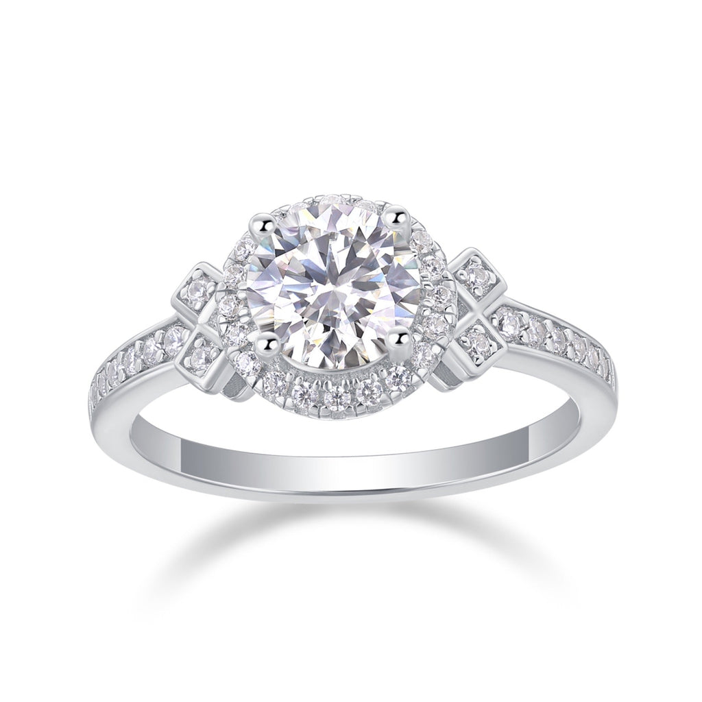 Faro Moissanite Halo Ring in Sterling Silver