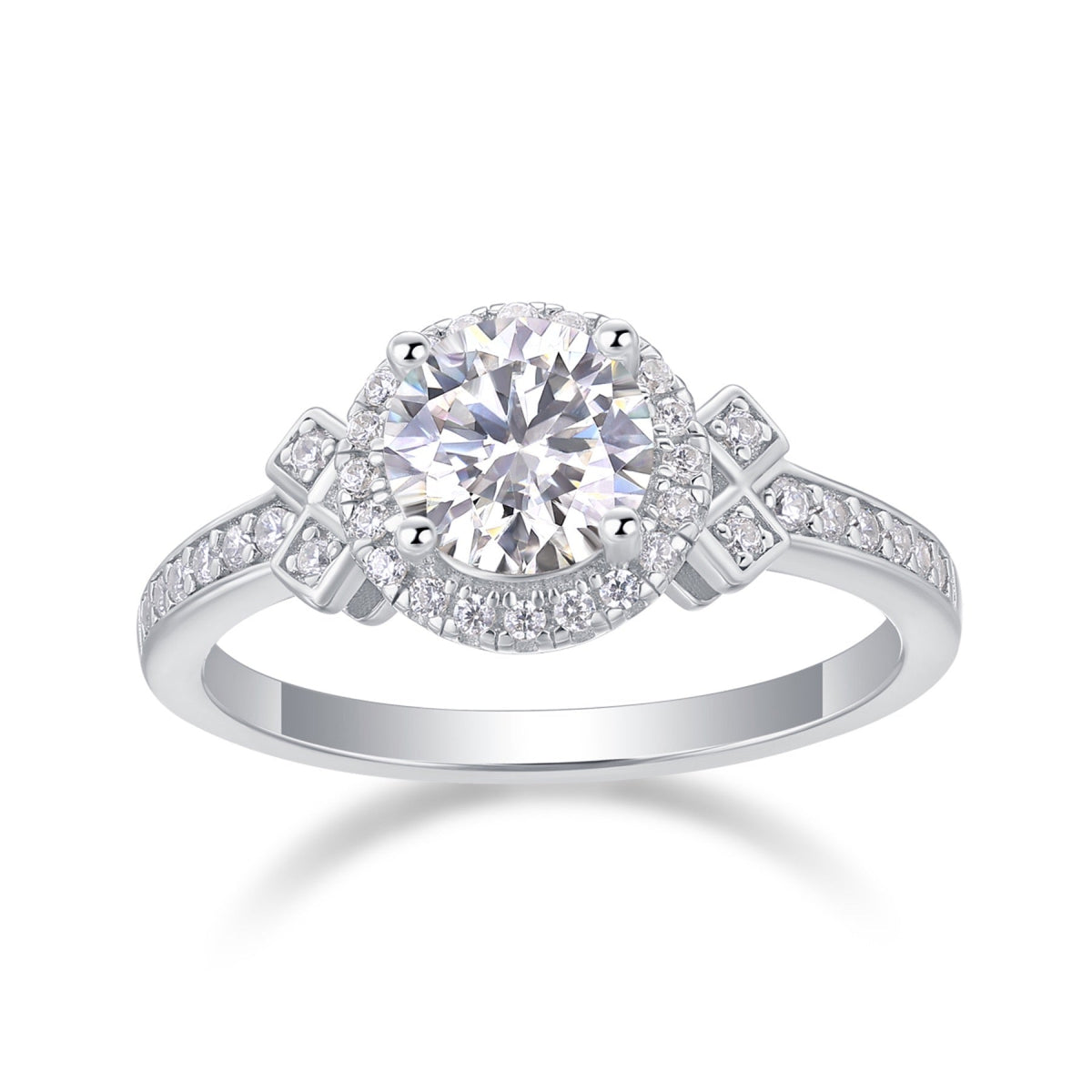 Faro Moissanite Halo Ring in Sterling Silver